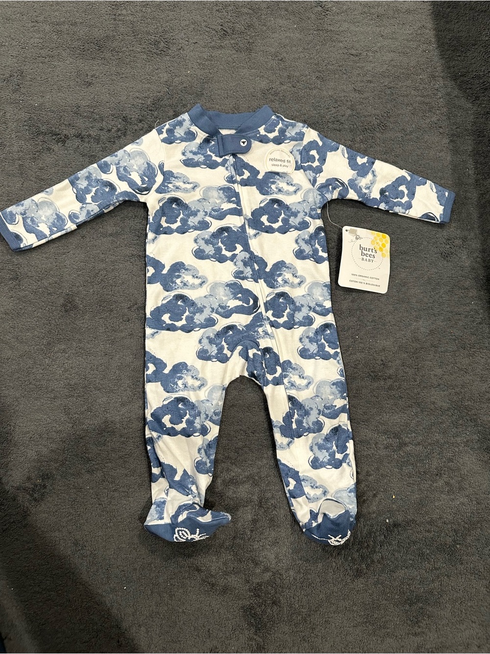 Burt's Bees Navy Cloud-Print Footed One-Piece